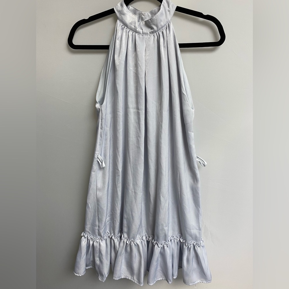 Shinestar Dress Small Gray Shift Round Neck Sleeveless Ruffle Women New